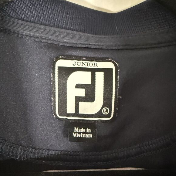 Footjoy Golf Polo Juniors Large Navy Blue Striped Short Sleeve 1/4 Button Tech - Picture 3 of 9
